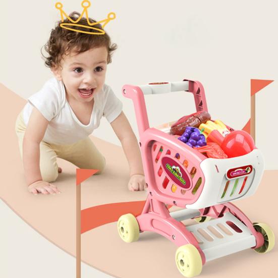 Shopping Cart Toy Realistic Rounded Corner Scene Experience Plastic Kids Supermarket Push Trolley Education Play House Toy for Kindergarten
