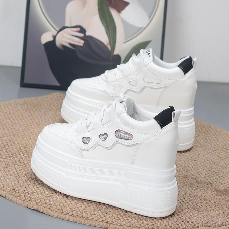 Fashion 10CM Genuine Leather Comfy Breathable Hidden Heel Flats Skate Board Platform Wedge Sneakers Vulcanized Chunky Shoes