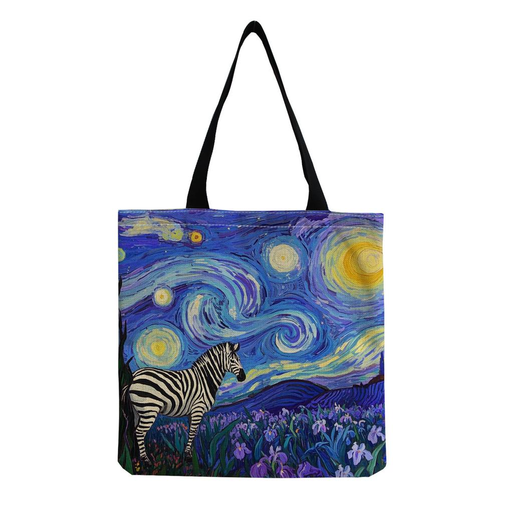 Damen Vintage Leinen-Tragetasche - Große Kapazität Pferdedruck Schulter-Handtasche für Freizeit & Lebensmitteleinkauf KTB