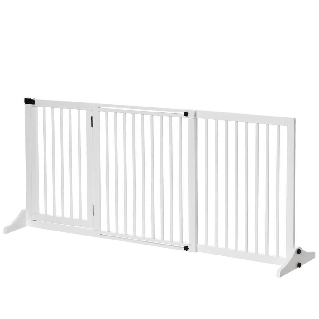 Wooden Dog Gate, Dog Fence Indoor, Freestanding Dog Barrier, Adjustable Lockable Fence with 3 Panels, 71H X 113-166W Cm, White