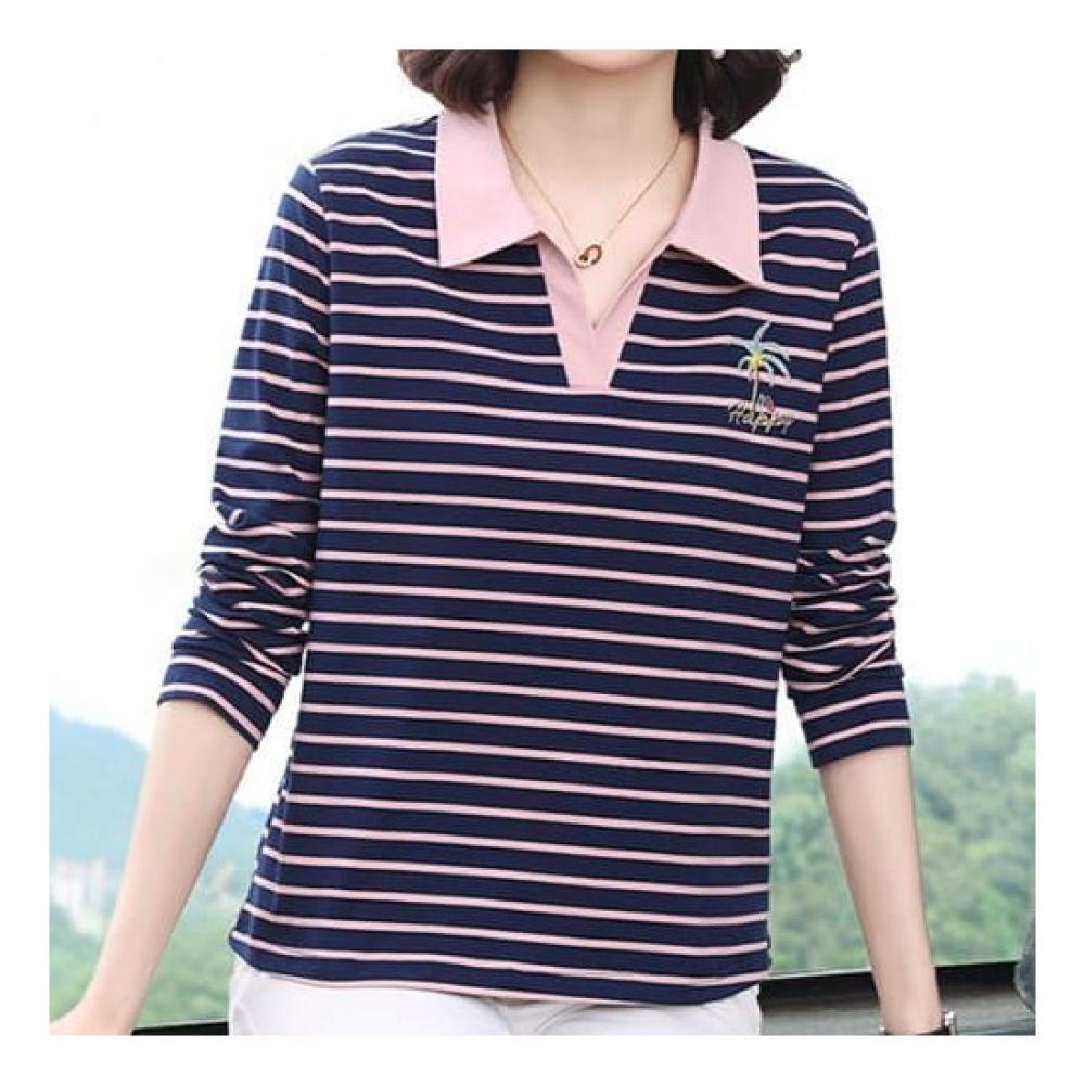 Navava Men S Palm Embroidery Collar Long Sleeve T ShirT nT1406
