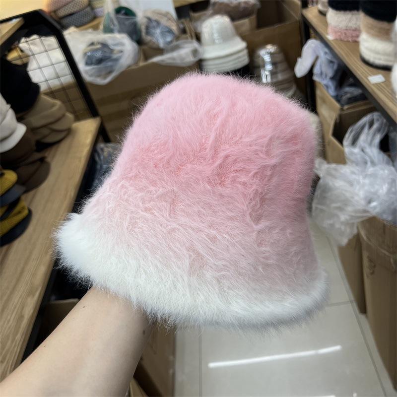 Winter dyed rabbit fur bucket hat autumn and winter thickened knitted warm fashionable Medela style casual basin hat