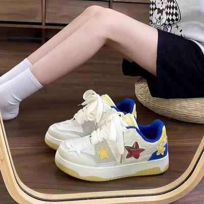 Retro Contrasting Color Star Board Shoes Women's Spring and Autumn New Ins Trendy Thick-soled Breathable Versatile Little White Shoes
