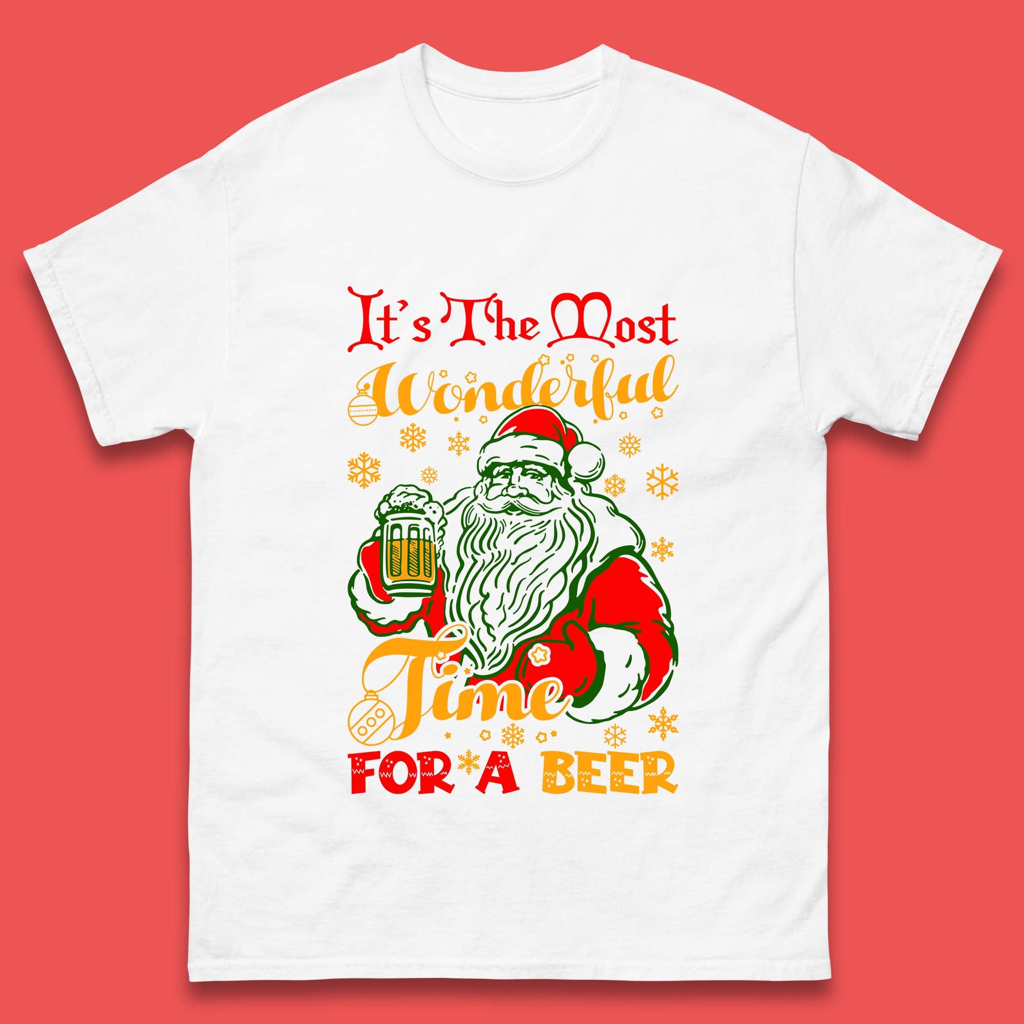 Christmas Santa Claus Drinking Beer Funny Mens T Shirt Womens Tops Tees M