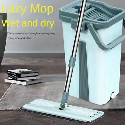 Plochý žmýkací mop s vedrom, Žmýkanie na čistenie podlahy, Podložky z mikrovlákna, Použitie za mokra alebo za sucha na laminátové drevo, Voľné ruky