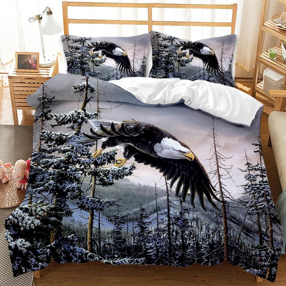 Bald Eagle Patriot United States Flag Duvet Cover Animal Wild Eagle Bedding Set American Flag King Queen Polyester Quilt Cover