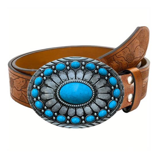 

Bohemian Style Belt Synthetic Turquoise Buckle Belt Western Cowboy Cowgirl Belt Hip Hop Punk 120cm