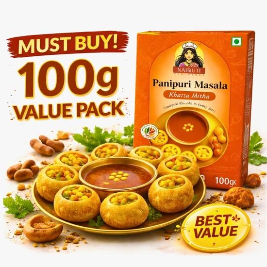 Nairuti Vyutpadan Panipuri Premix – Khatta Meetha 50g | Sweet & Tangy Pani Puri Masala Powder | Street-Style Pani Poori Taste