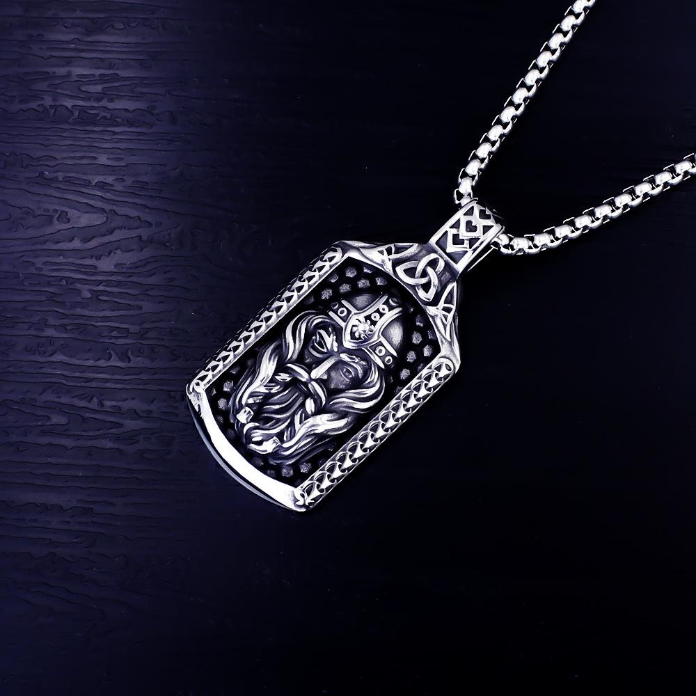 Odin Viking Helmet Titanium Steel Pendant Nordic Pirate Men's Necklace