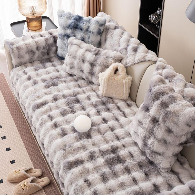 Sofabezug mit Kaninchen-Plüsch in Farbverlauf, rutschfestes Sofakissen, dicker Winter-Universal-Sofabezug, Stoff, Couchbezug-Matte