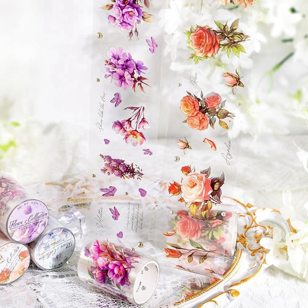 Die-cut Tape Flower Field Series Light Retro Flower Planner Phone Case Decorative.