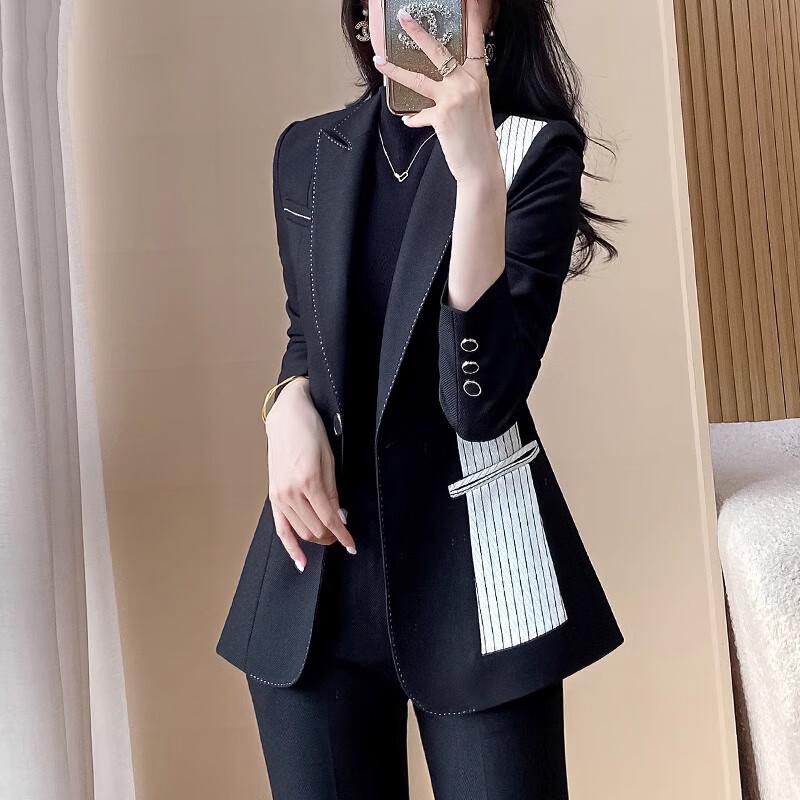 Women's Spliced Blazer & Pants Suit Set