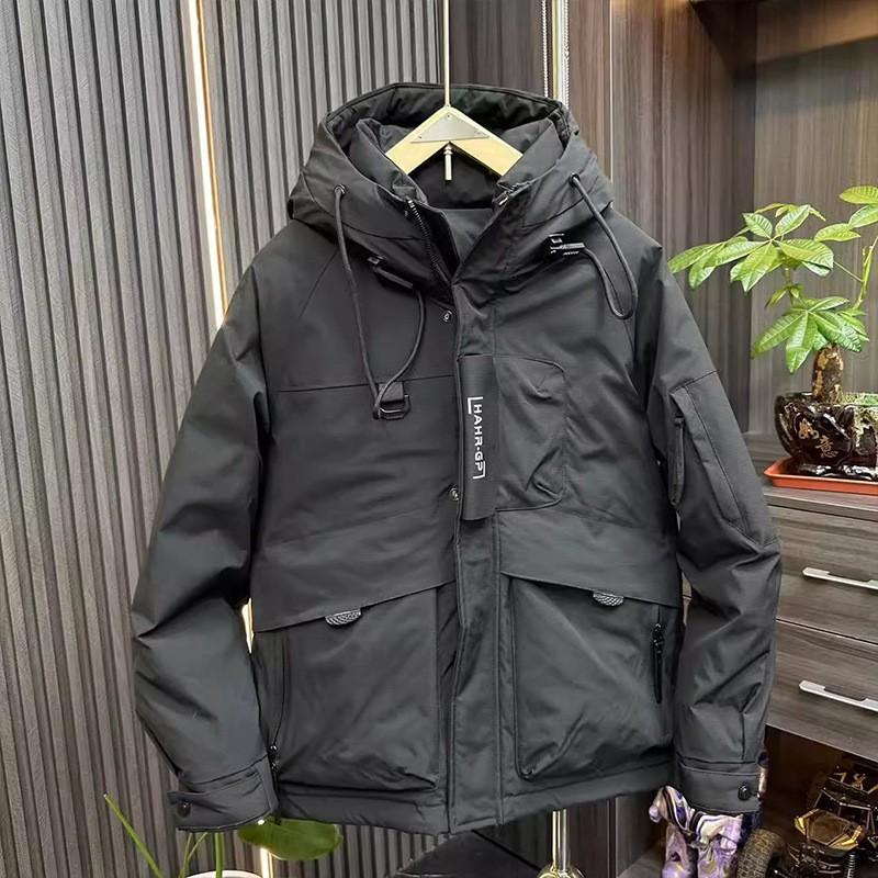 Mens Down Jacket Hooded Puffer Coat American Workwear Style Plus Size Winter Warm Outerwear