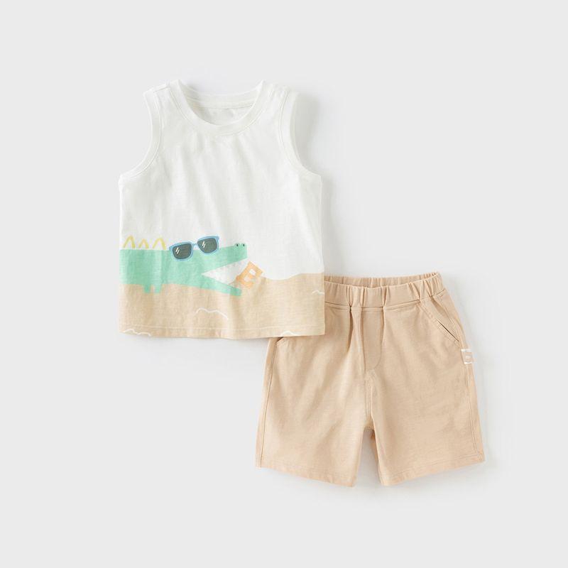 David Bella Children s New Five-Piece Pants Set 2026 Boys  Pure Cotton Vest and Pants Two-Piece Set Boys  Summer Outfit Apricot [Ready in Stock] 110