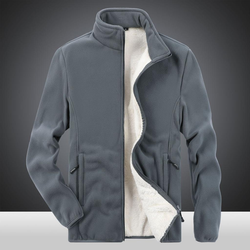Vinter Herre Tykk Fleecejakke med Ekstra Fett og Ekstra Stor Ensfarget Fleecejakke