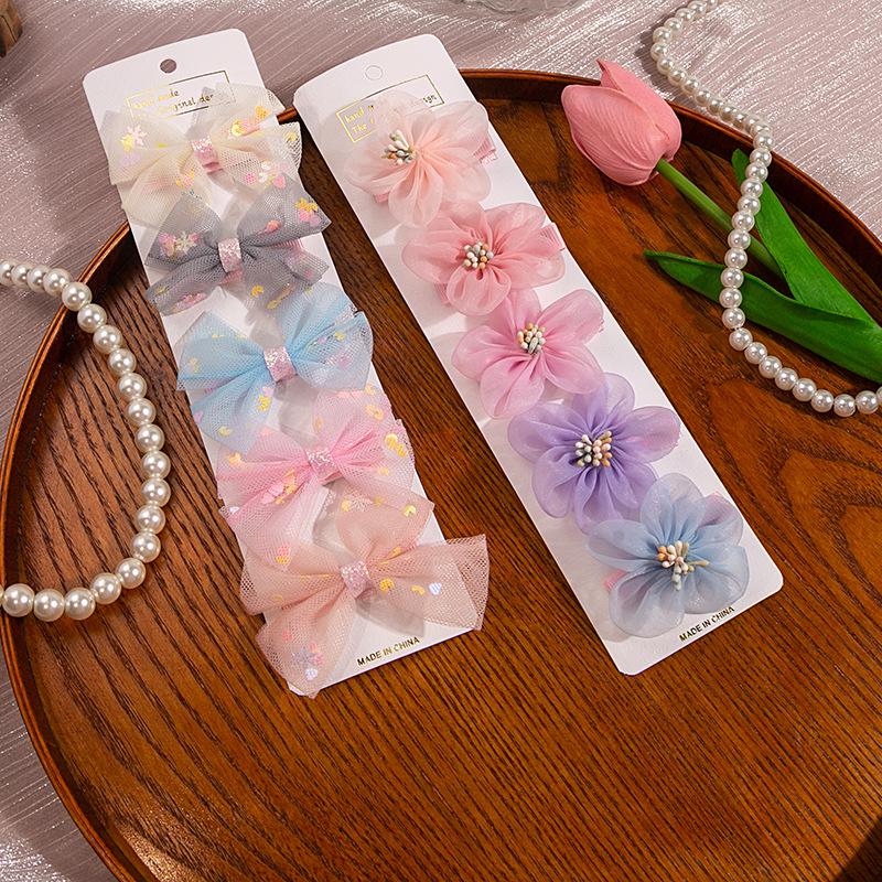 

Children s Cute Flower Lace Bow Hair Clips with Heart Sequins
