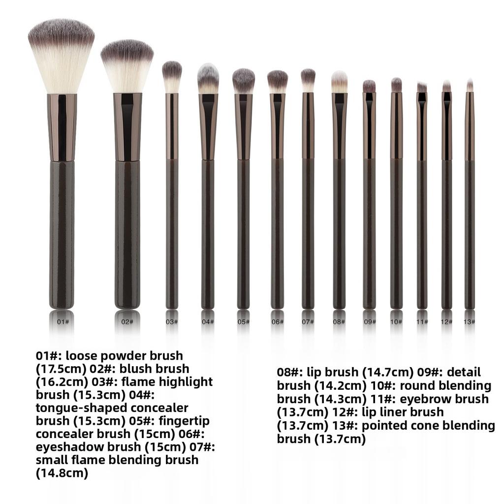 13 Coffee Makeup Brush Sets, Soft-bristled Concealer Brush, Lip Brush, Eyeshadow Brush, Loose Powder Brush, Detail Brush, Makeup Tool.