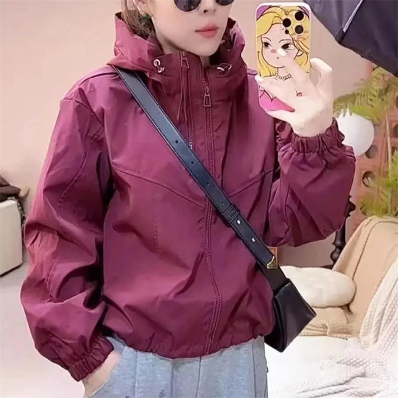 Fashion Hooded Short Jacket Women Streetwear Double Zipper Coat Casual Loose Outerwear Students Jackets Spring Autumn