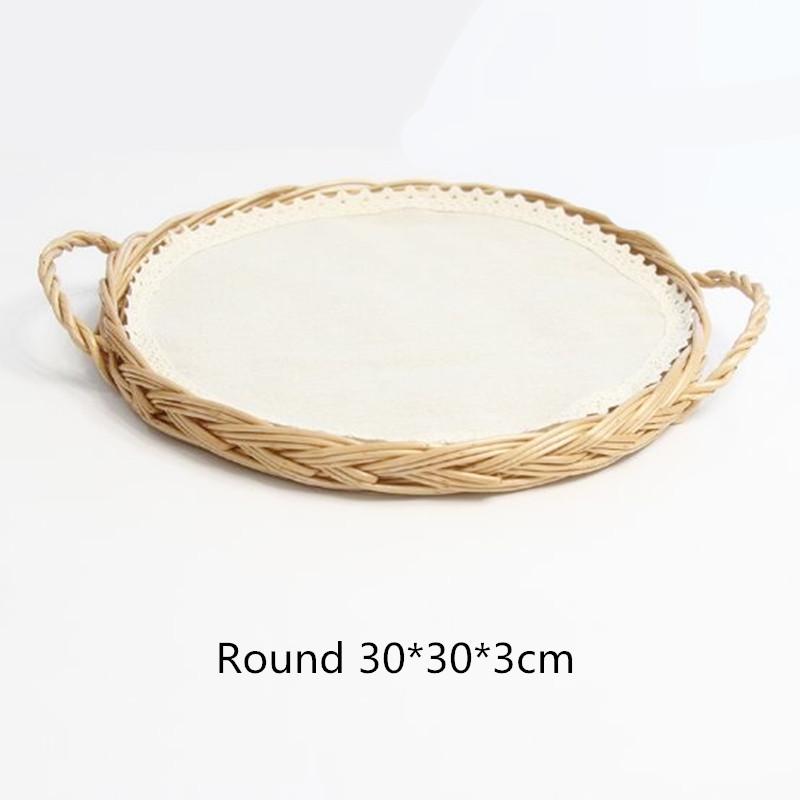Handwoven Rattan Food Plate Kitchen Storage Wicker BreadBasket Dessert Cake Platter Dinner Serving Tray Round Ellipse Tea Trays