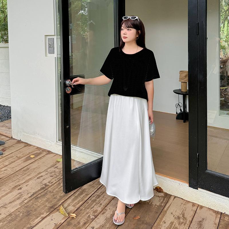 Summer new niche T-shirt short-sleeved large-size women's clothing striped pullover, thin and fat mm versatile top 142451