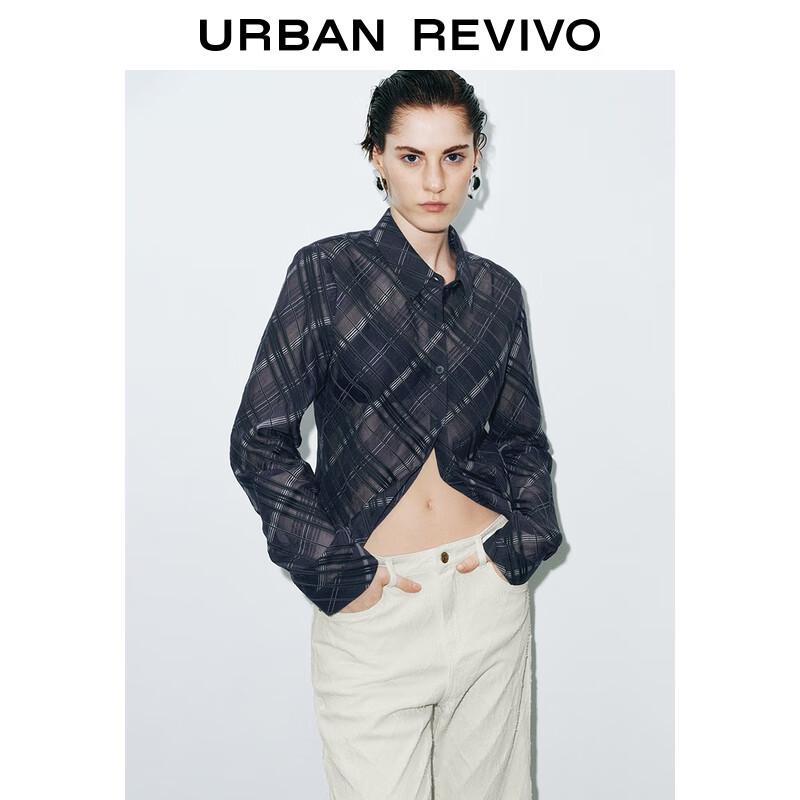 UR 2025 Autumn Women's Retro Plaid Button-Front Shirt