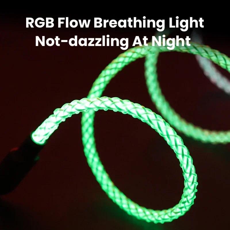 100W Fast Charging RGB Cable  Breathing Light 66W Type C USB C Data Cable For Samsung  Macbook 30W Quick Charge For Xiaomi