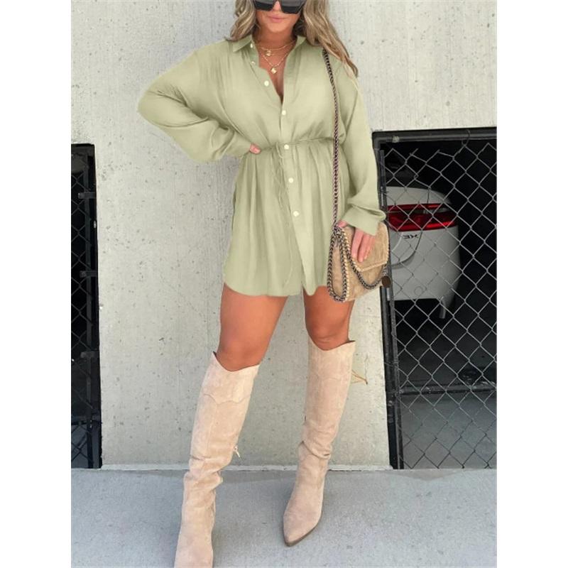 European And American New Products Ladies Solid Color Long-sleeved Shirt One-piece V-neck Button Shirt Pants Large Size Loose Casual
