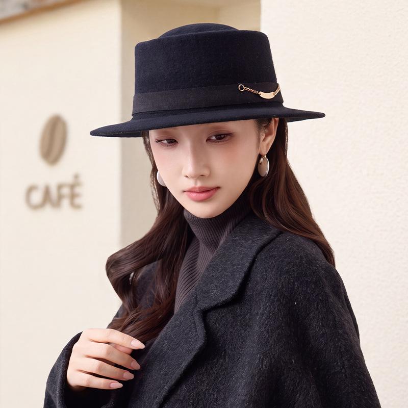 Fashion Luxury Women's Warm Hats Fall and Winter Hats Flat-Top Hats British-Style Top Hats
