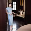 Blue-gray high-end daily women's mother cheongsam 1011 new retro improved Chinese dress party wear