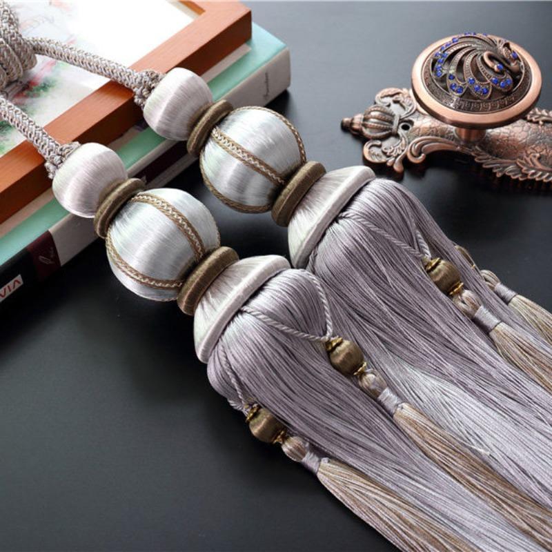 

A Pair Curtain Tiebacks Decorative Accessories with Hanging Balls, Tassels, Binding Straps, Ropes Hooks Tie Rope Curtains Holder A pair