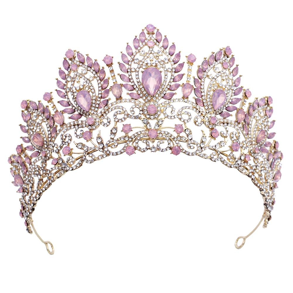Vintage Opal Blue Crown Big Diadem Bride Crowns for Women Tiaras Wedding Dress Crown Hair Jewelry Princess Birthday Headdress