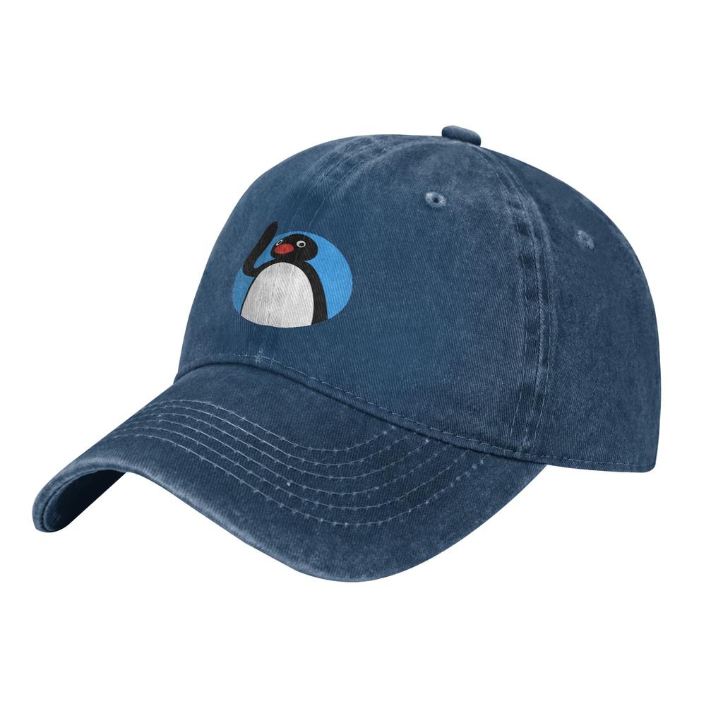 Retro Hello Pingu Baseball Cap Unisex Women Denim Snapback Hat Penguin Series Cartoon Meme Cute Funny Outdoor Running Golf Gift Hat