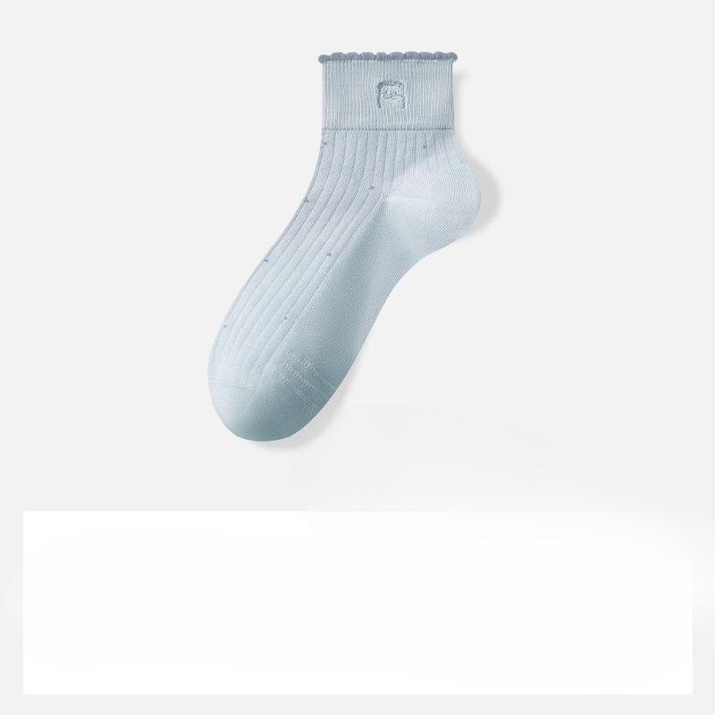 Cotton Sock Children's Style Summer and Spring Pure Cotton Little Dog Embroidered Mid-length Short Tube Breathable Without Bone Earleaf Lace Socks
