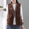 Autumn Spring Women's Cardigan Vest Double Corduroy Cardigan Vest Jacke Simple Retro Camisole Lapel Top Jacket