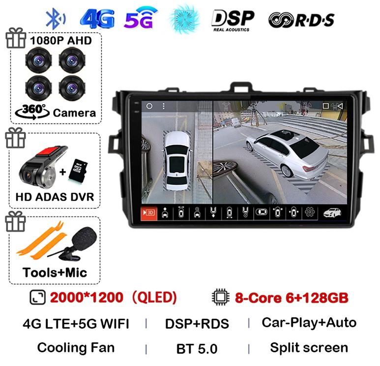 Android 14 Carplay Auto Car Radio For Toyota Corolla E140/150 2007 2008 2009 2010 2011 2012 2013 Multimedia Player Stereo GPS 4G