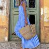 DAFIFY Women's Fashion Summer Spring Stripe Print Sleeveless Square Collar High Waist Casual Dresses