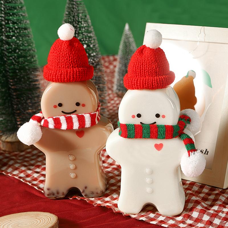 Diy Christmas Snowman Milk Tea Bottle Bear Plastic Drinking Cup Christmas Tree Transparent Coffee Milk Tea Bottle Sealed Cup Set