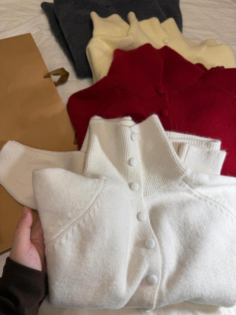 Thickened soft waxy turtleneck knitted cardigan top autumn and winter gentle tie olo lapel soft sweater button coat women