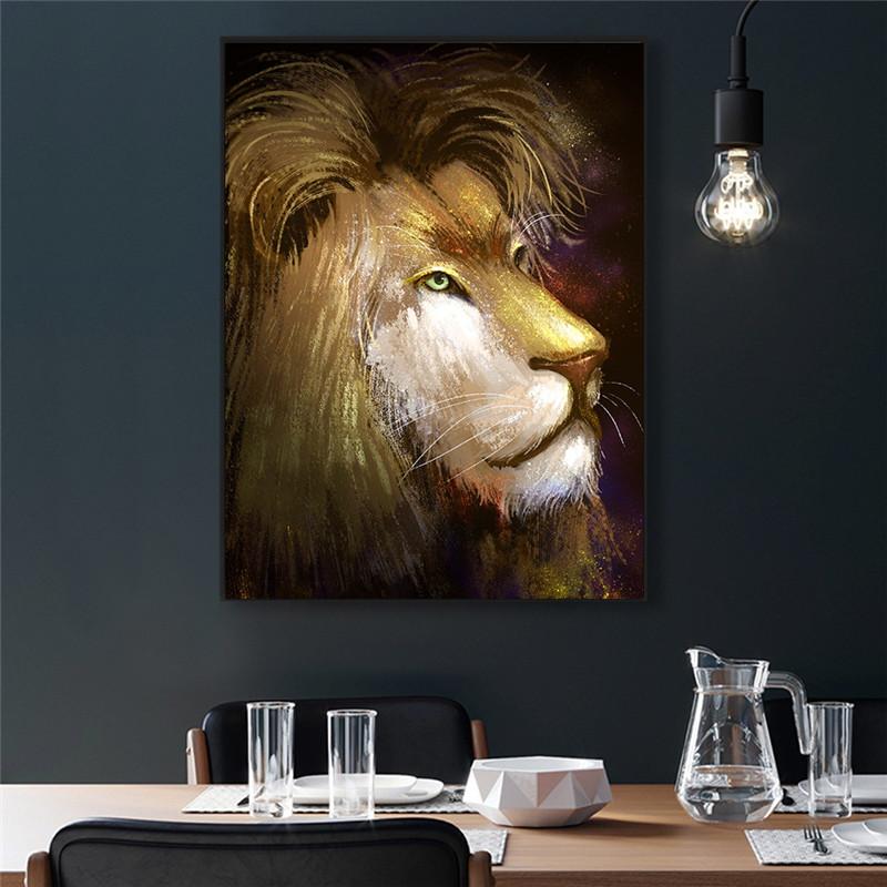 

Акварель Холст Животный Живопись Золотой Лев Стена Искусство Плакаты и принты Современные декоративные картины для гостиной Домашний декор Нет рамки