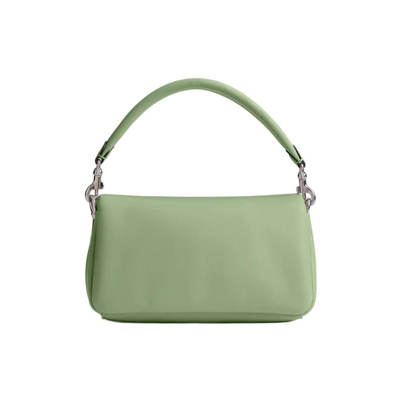 Coach Pillow 20 Flap Snap Closure Leather Crossbody Shoulder Bag Small Women's Silver with Light Pistachio