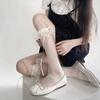 Beige Lace Ribbon Bow Knee High Socks Sweet Hottie Long Tube Socks and Calf Socks Thin Knee Length Stockings
