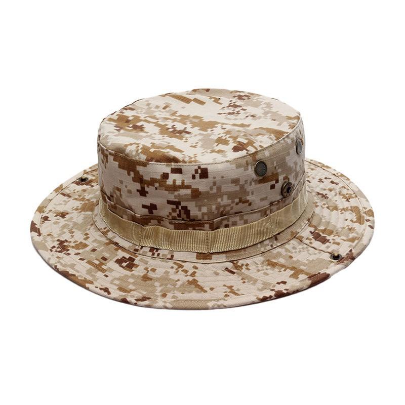 Militärstil Camouflage Eimerhut Outdoor-Aktivitäten Sonnenschutz Breiter Rand Faltbare Baumwollmischung Kappe
