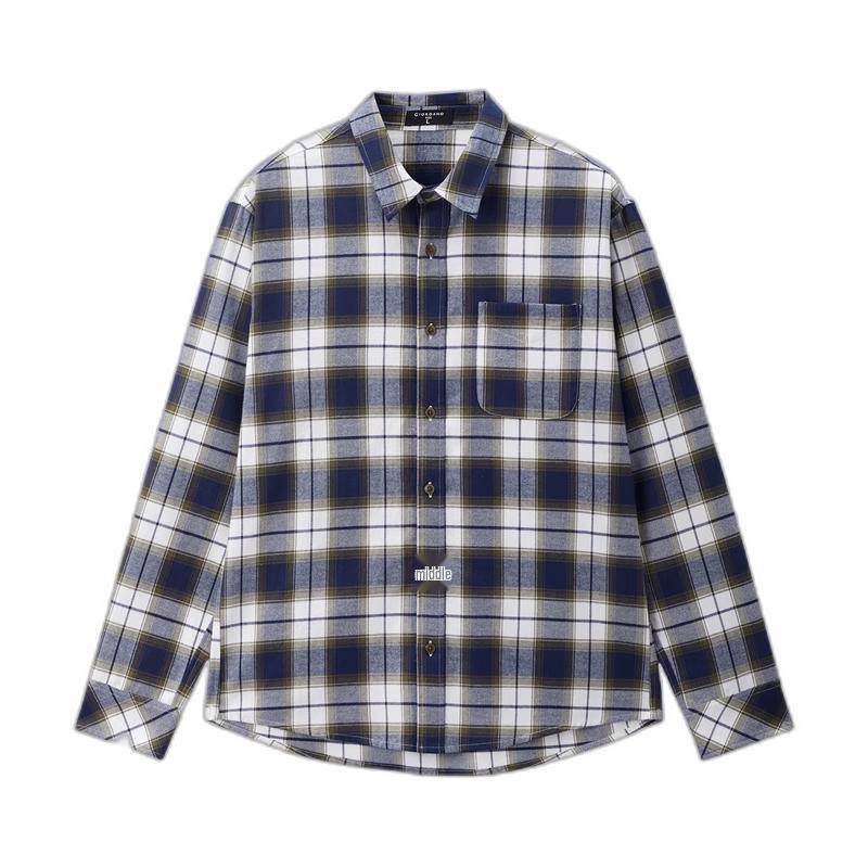 GIORDANO Мужская винтажная фланелевая хлопковая рубашка XL