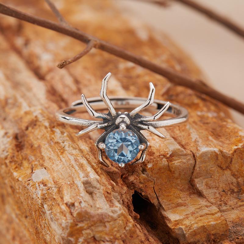 Spider Natural Purple Citrine Topaz Garnet Peridot Ring Women'S S925 Sterling Silver Colored Treasure Open Ring