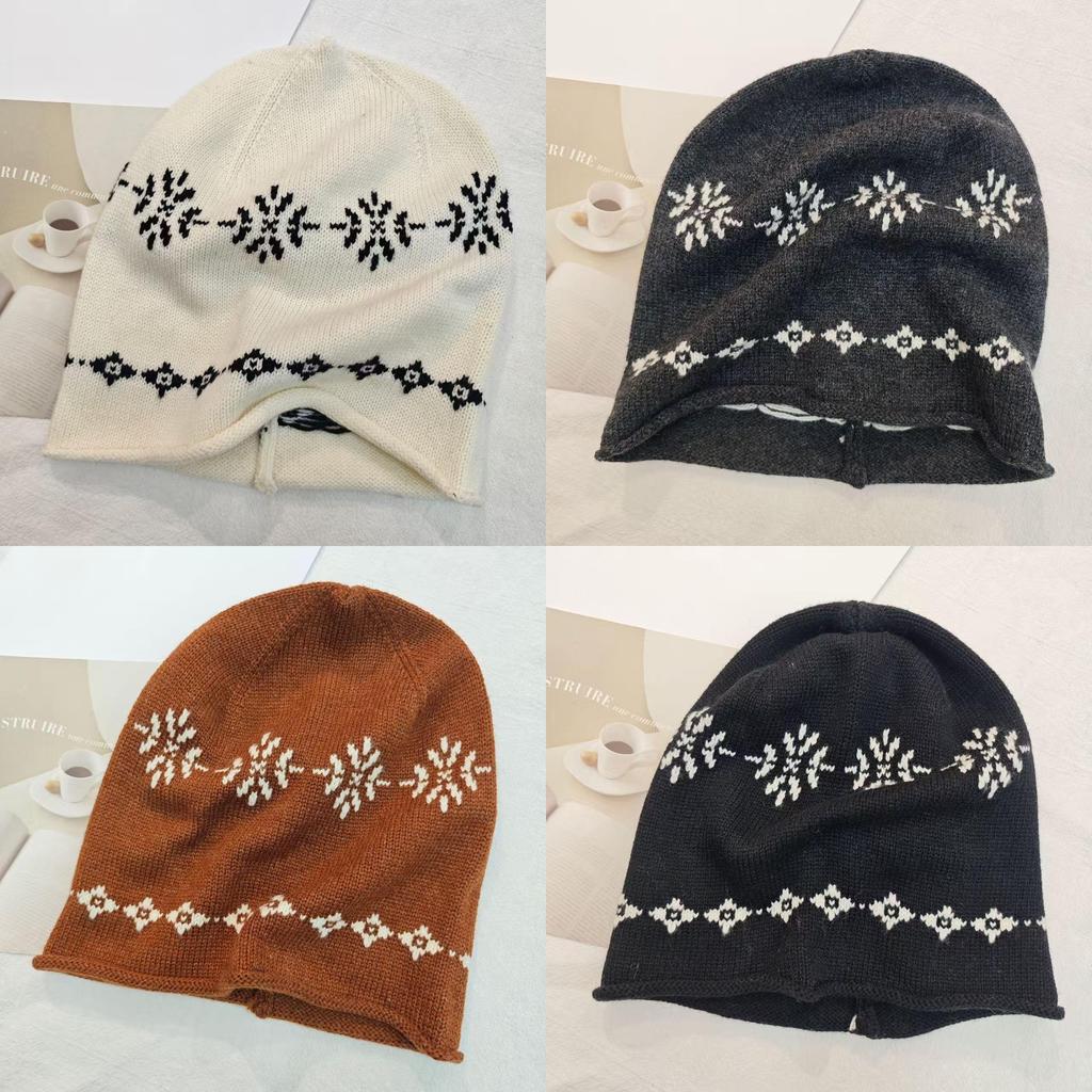 Knitted Beanie Hat For Women With Floral Pattern And Cold Weather Warmth Perfect For Autumn And Winter