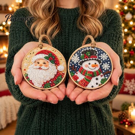 Winter Holiday Crafting Supplies 6 Pcs DIY Christmas Faux Pearl Painting Art Ornaments Kit for Adults, Hanging Decorative Fireplaces Diamond Kits, Gem