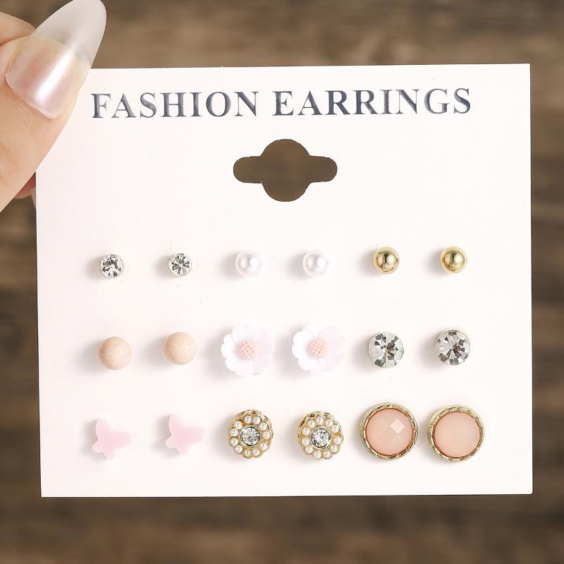 9/12Pairs Assorted Stud Earring Set With Pearl Rhinestone Design For Daily Wear Party Gifts For Women Girls