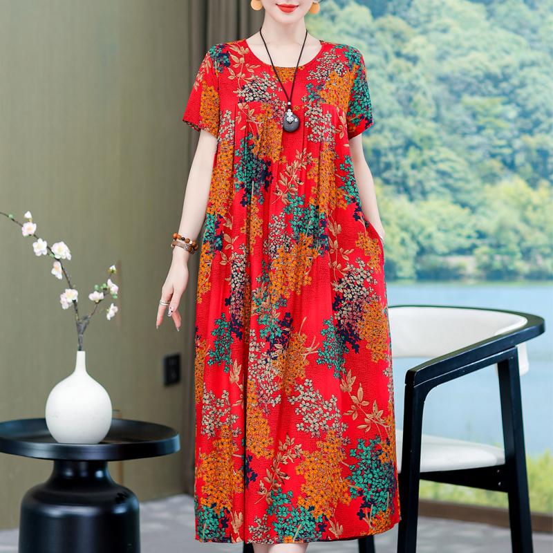 

Елегантні жіночі сукні великих розмірів. Повсякденна вільна вінтажна довга сукня з короткими рукавами 5XL