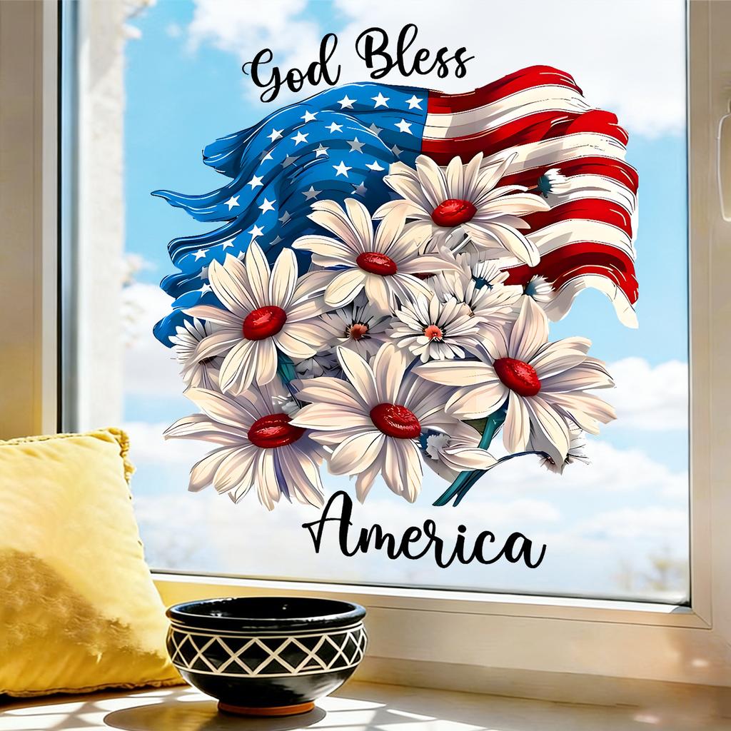 Static Cling Window Stickers Creative Daisy God Bless America for Balcony Patio Door Living Room Bedroom Home Decor