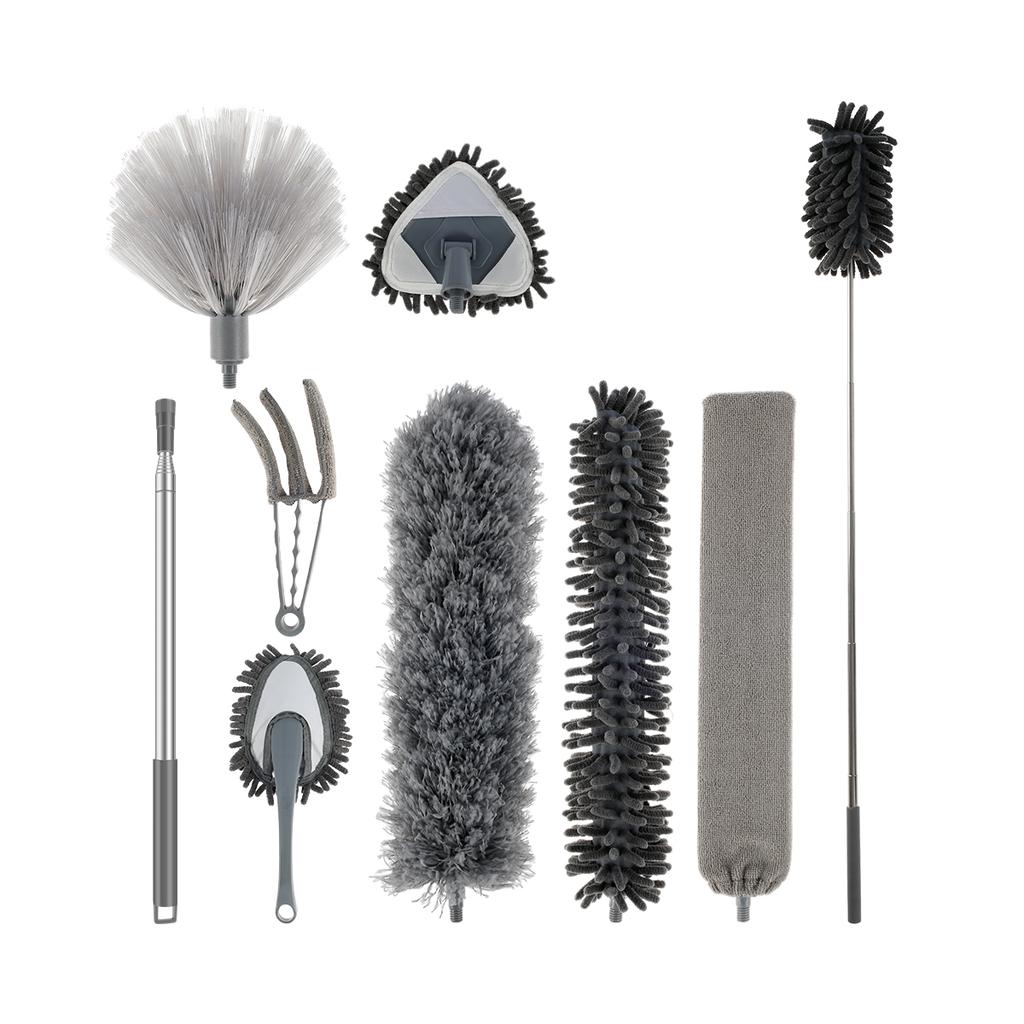Long Handle Microfiber Duster Extendable Feather Duster Cleaning Kit with 30'' to 100'' Pole Reusable Bendable Washable